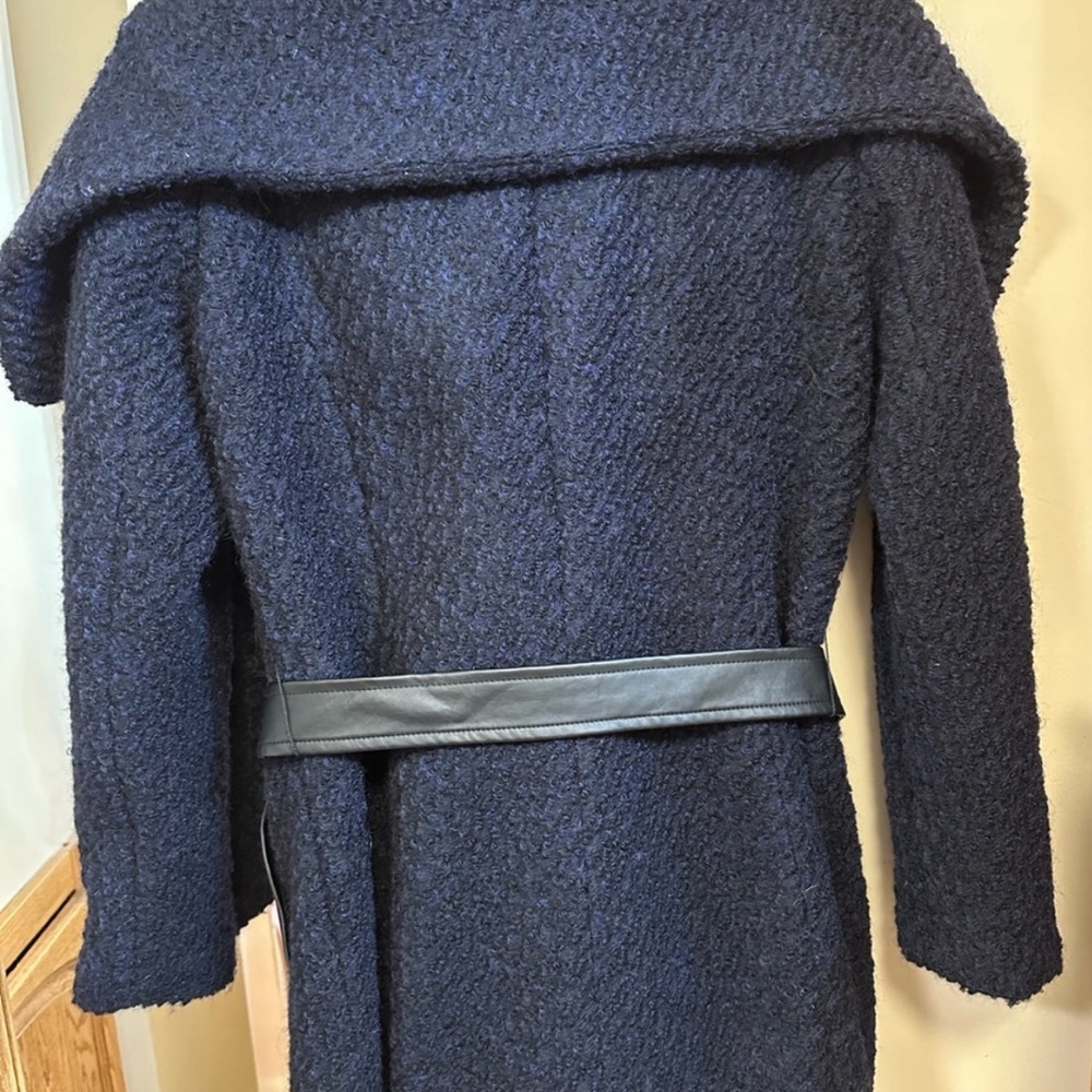 Cole Haan Signature Boucle Oversized Collar Coat in Navy & Black size 8 - Picture 10 of 12